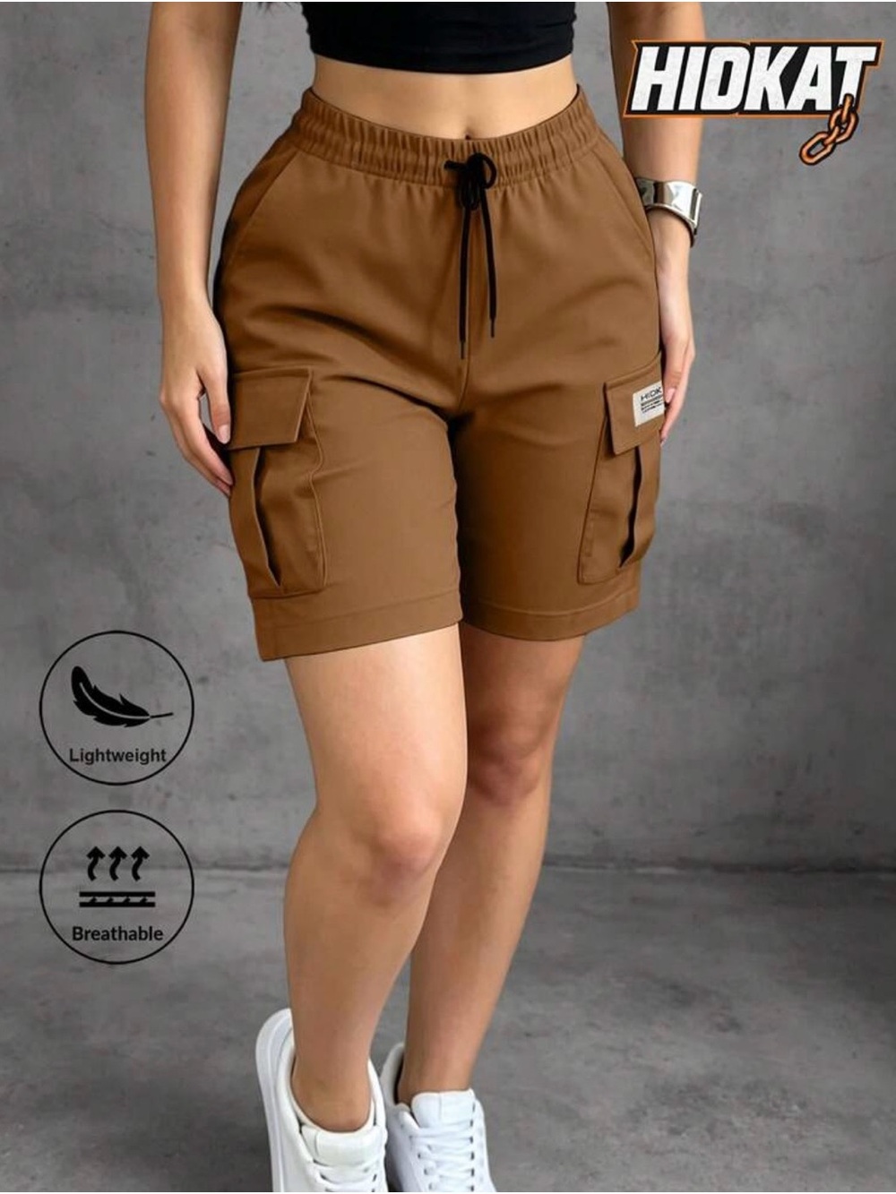 Women's Brown Cargo Drawstring Shorts